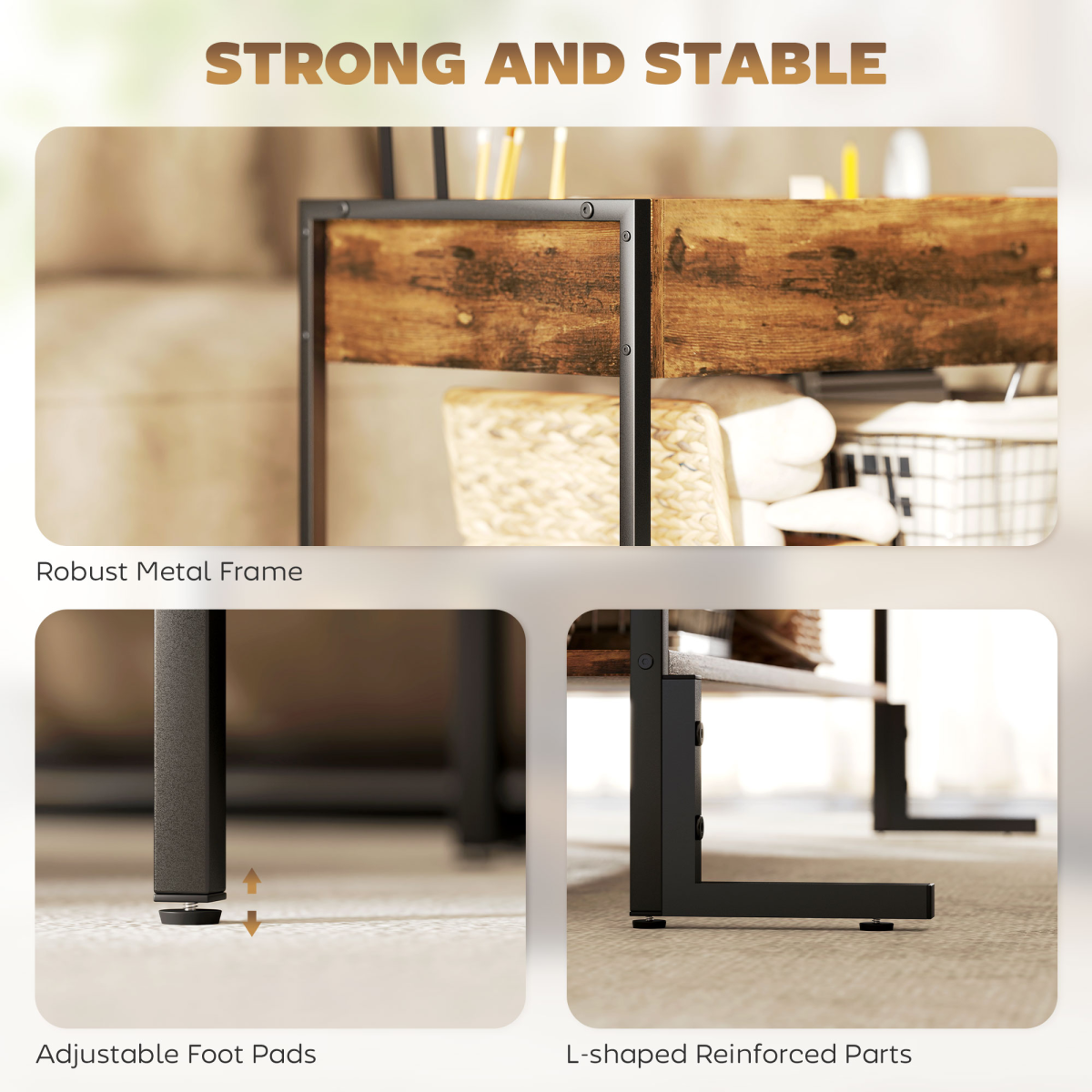 Versatile Rustic Lift Top Coffee Table with Ample Storage & Adjustable Feet