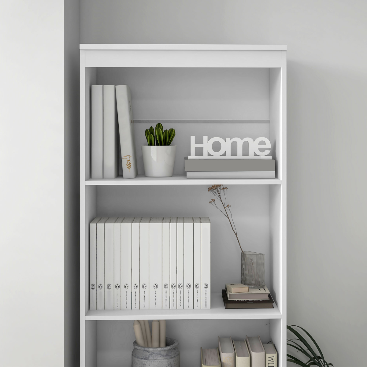 180cm Tall White Bookshelf with Hidden Drawer Storage - Space-Saving Style