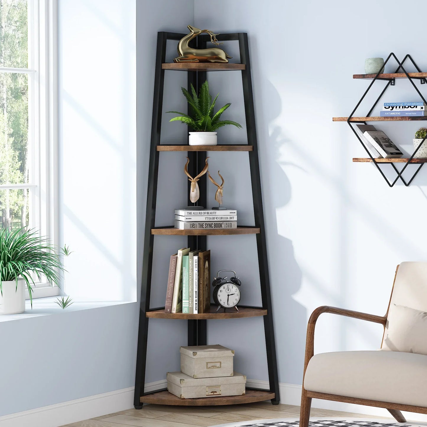 Bookcase Corner Book Shelf Rack Wood Bookshelf Storage Shelves