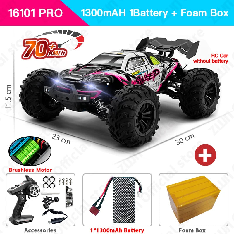 High-Speed 1:16 4WD RC Drift Monster Truck - 70KM/H Remote Control Car with LED for Kids - Wltoys 144001 Compatible