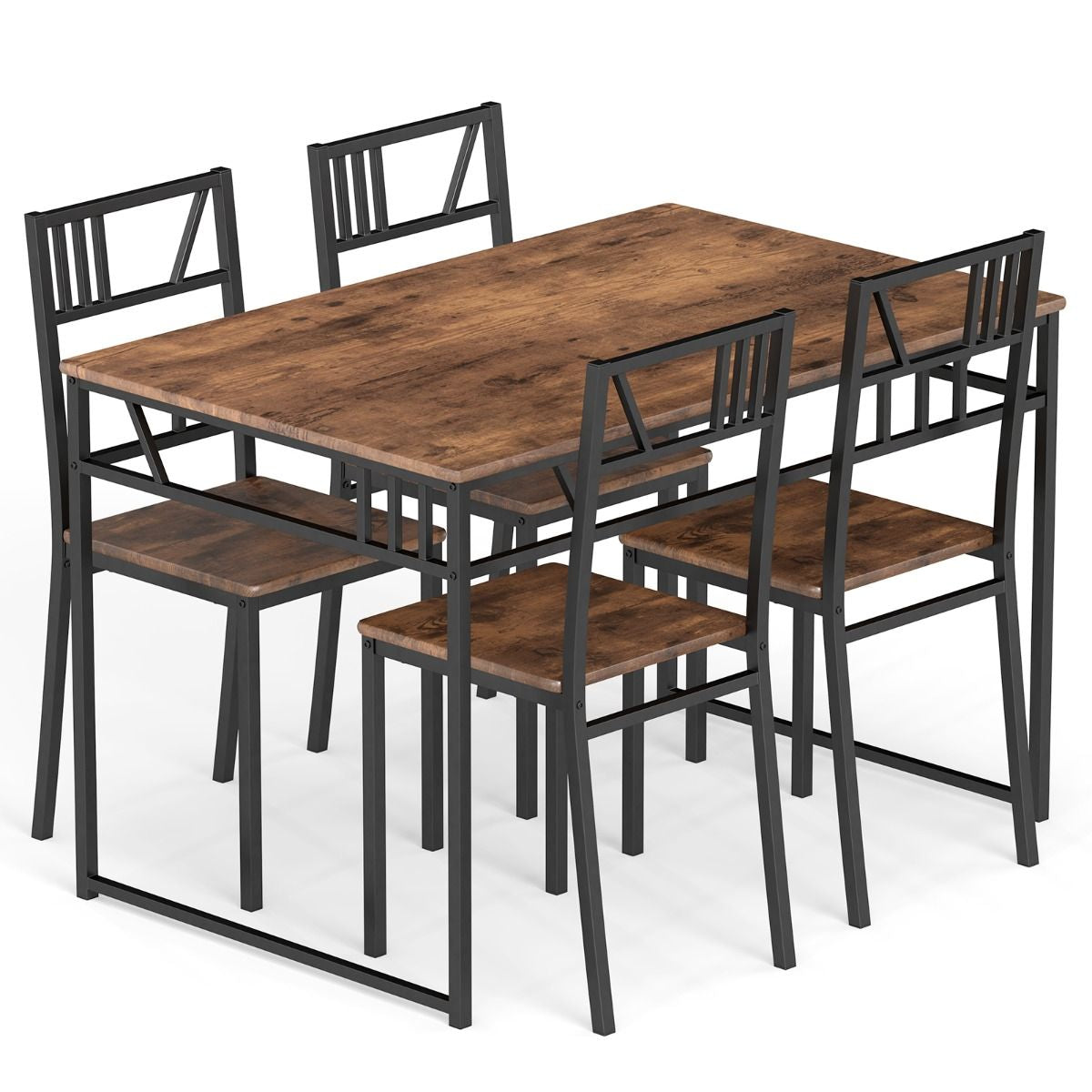 Stylish Industrial Kitchen Table Set with 4 Chairs - Wood-Look Top & Sturdy Metal Frame