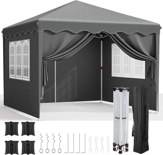 Pop up Canopy with Sidewalls,Outdoor Winter Gazebo, 10'X10'(3X3M) Party Tent, Adjustable Leg Heights, Windows, Wheeled Carry Bag