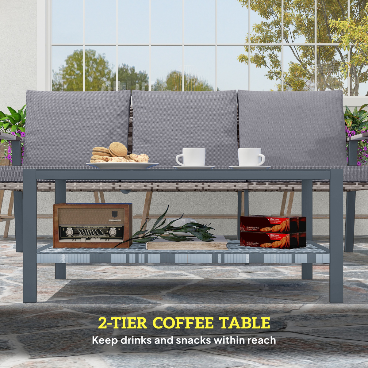 7-Seater Rattan Garden Set: Stylish Comfort with Glass Table