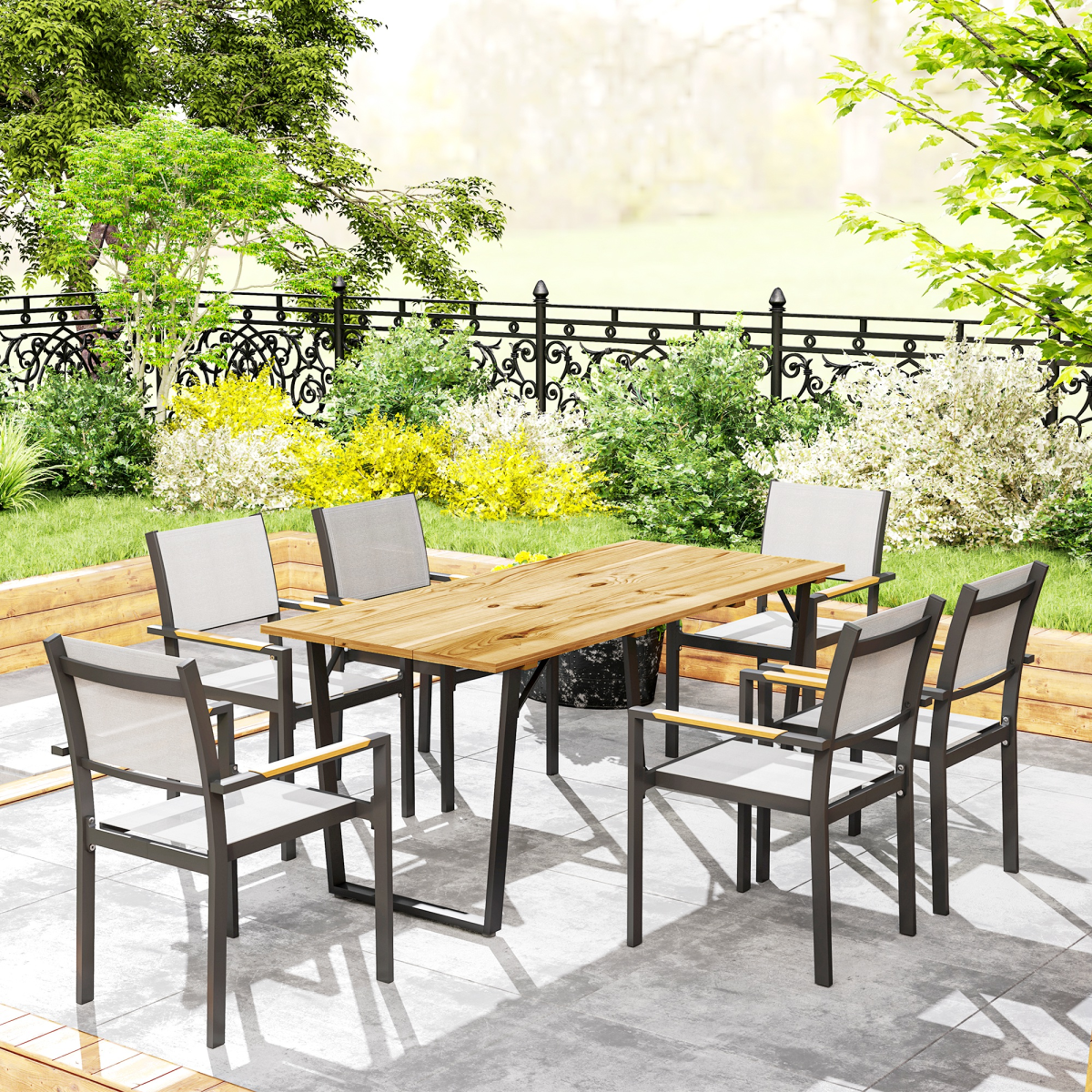 6-Person Wooden Garden Table with Parasol Hole for Outdoor Dining