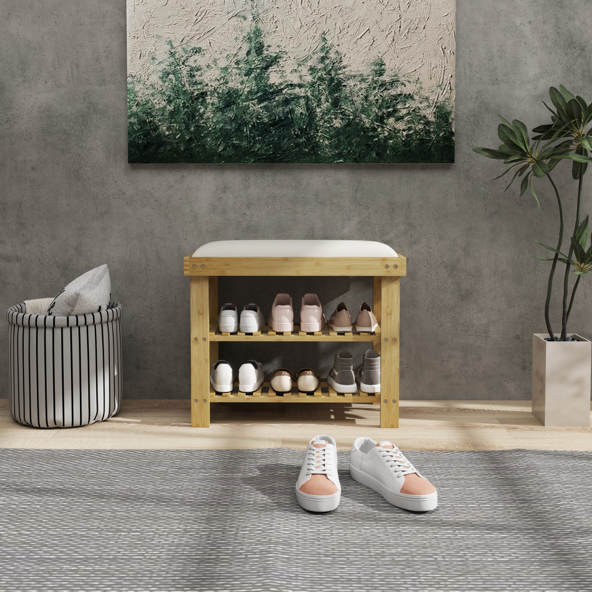 Bamboo 3-Tier Shoe Storage Bench: Stylish Entryway Organizer