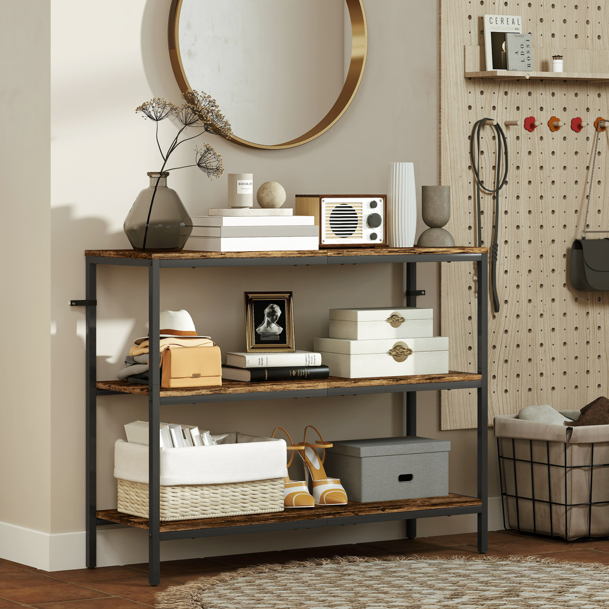 Rustic Industrial 3-Tier Console Table - Stylish Storage Solution