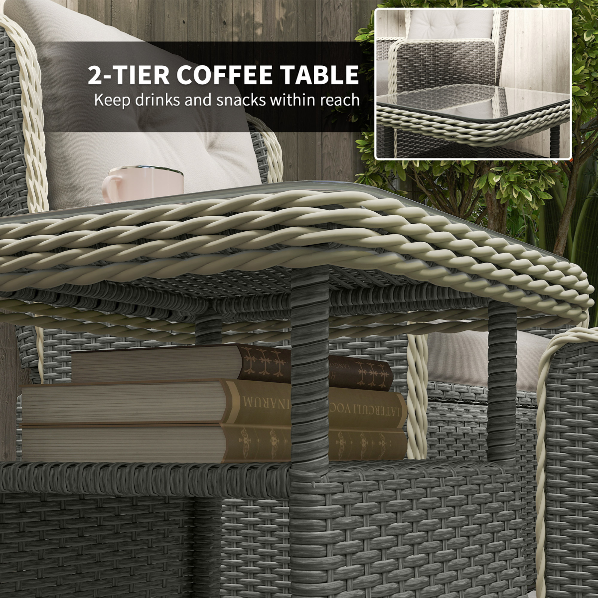 Charcoal Grey Rattan Garden Furniture Set with Reclining Armchairs