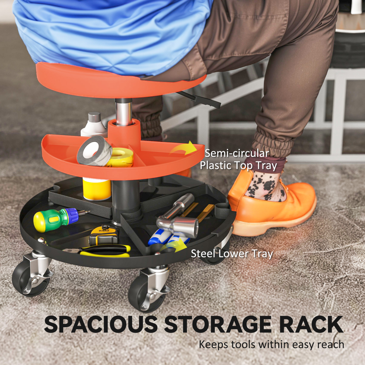 Yellow Rolling Mechanic Stool - 135kg Capacity & Pneumatic Height Adjust