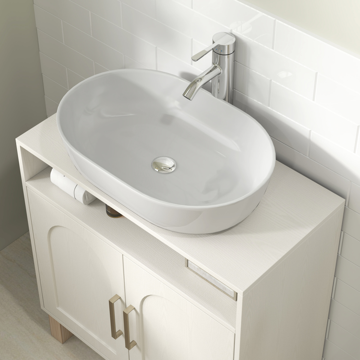 Chic Under Sink Bathroom Cabinet - Cream White & Adjustable Storage