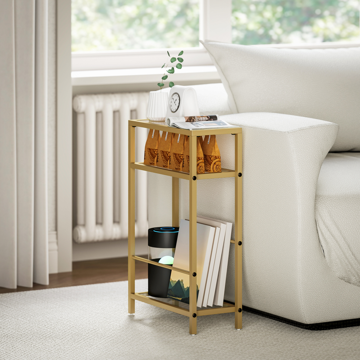 Gold Slim Side Table - Chic Tempered Glass & Stylish Steel Frame