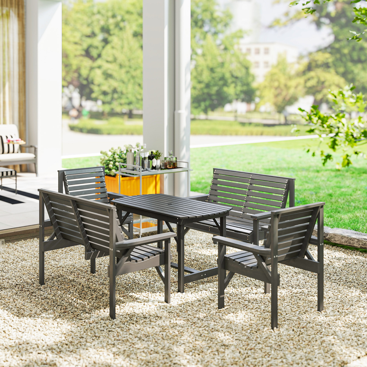 5-Piece Wooden Patio Dining Set with Umbrella Hole - Grey Elegance