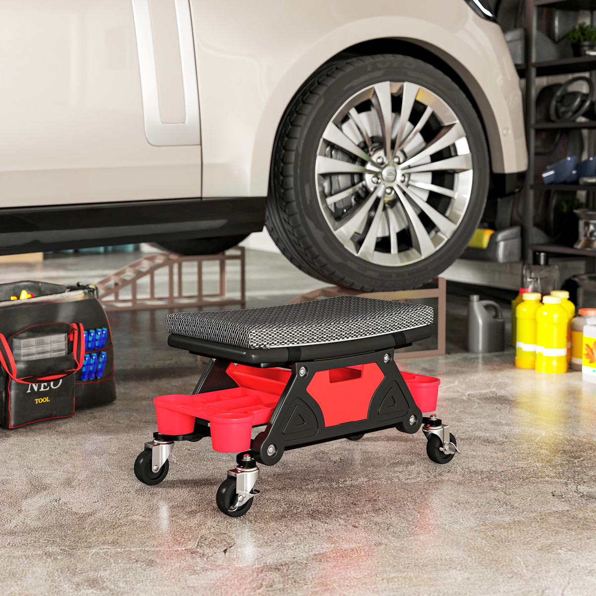Ultimate Mechanic Rolling Stool - 135kg Capacity, Tool Organizer, Comfort!