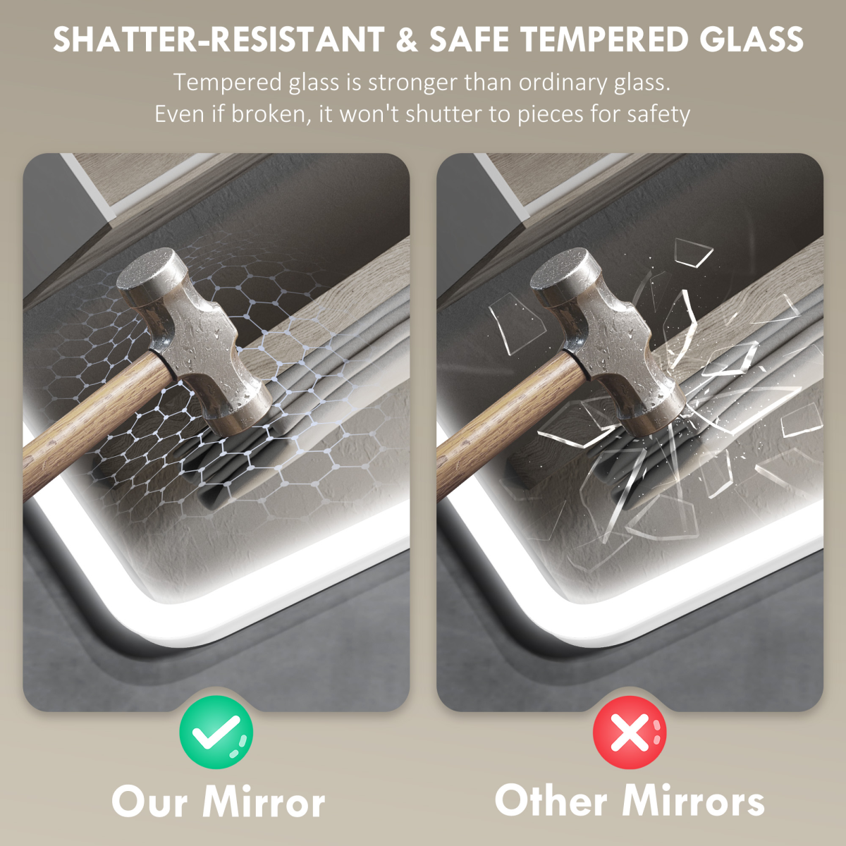 Smart LED Bluetooth Bathroom Mirror with Adjustable Brightness & Demist Pad