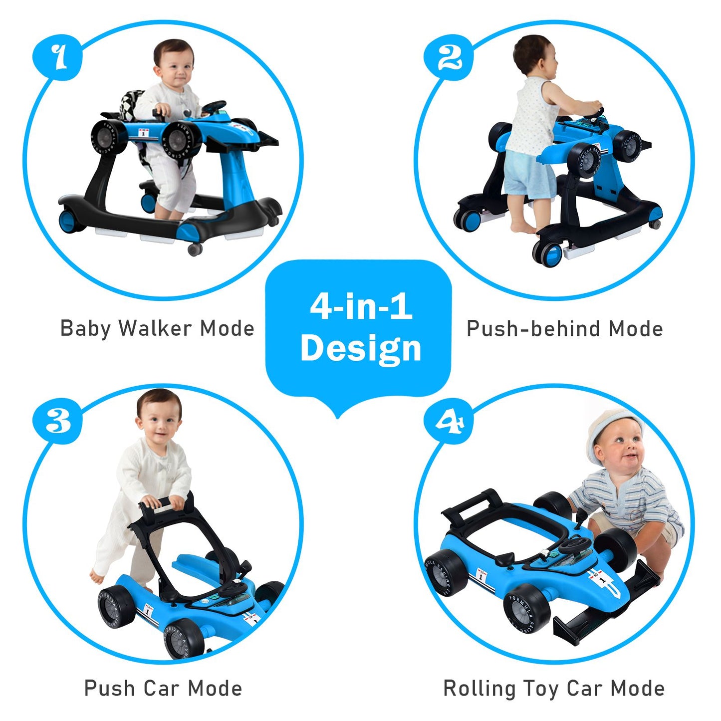 Versatile 4-In-1 Baby Push Walker - Adjustable Height & Speed for Growing Toddlers