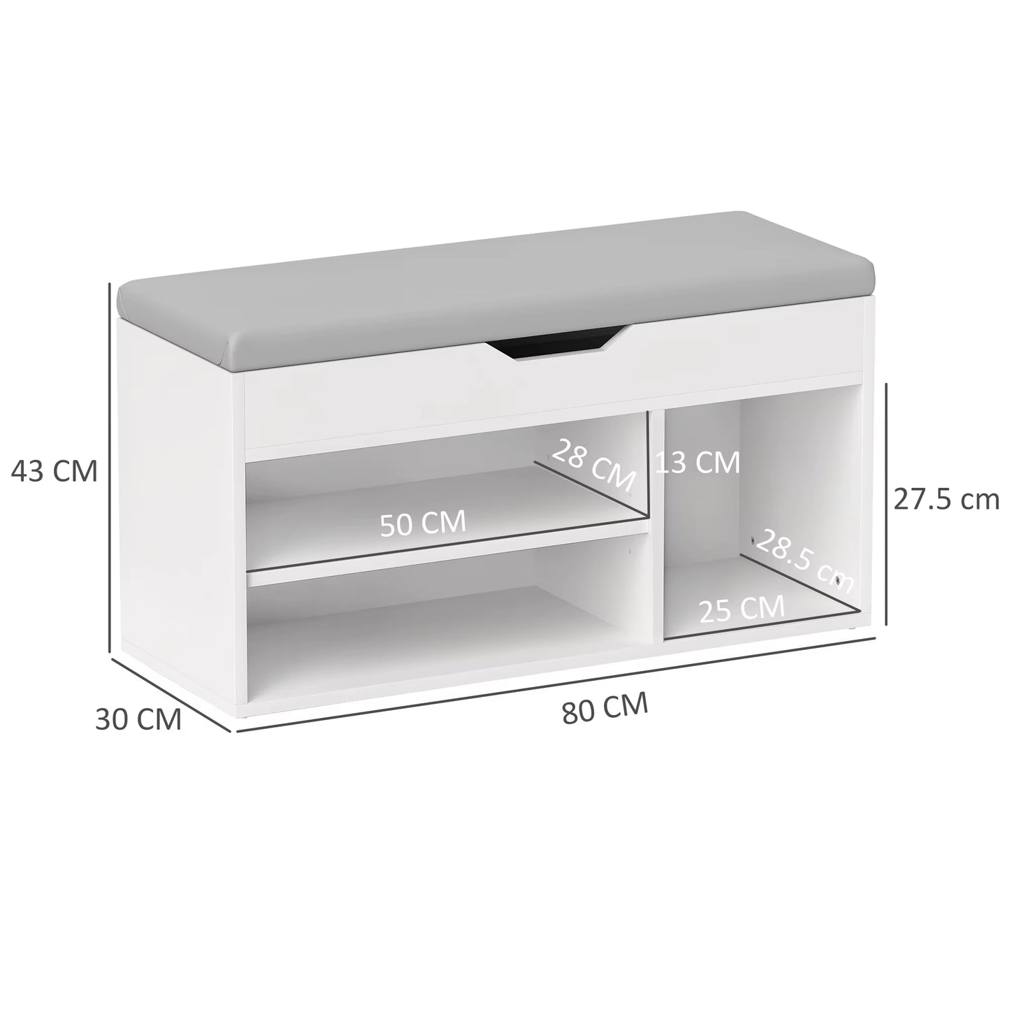 Sit-On Shoe Storage Unit W/ Hidden Compartment Handles Cream