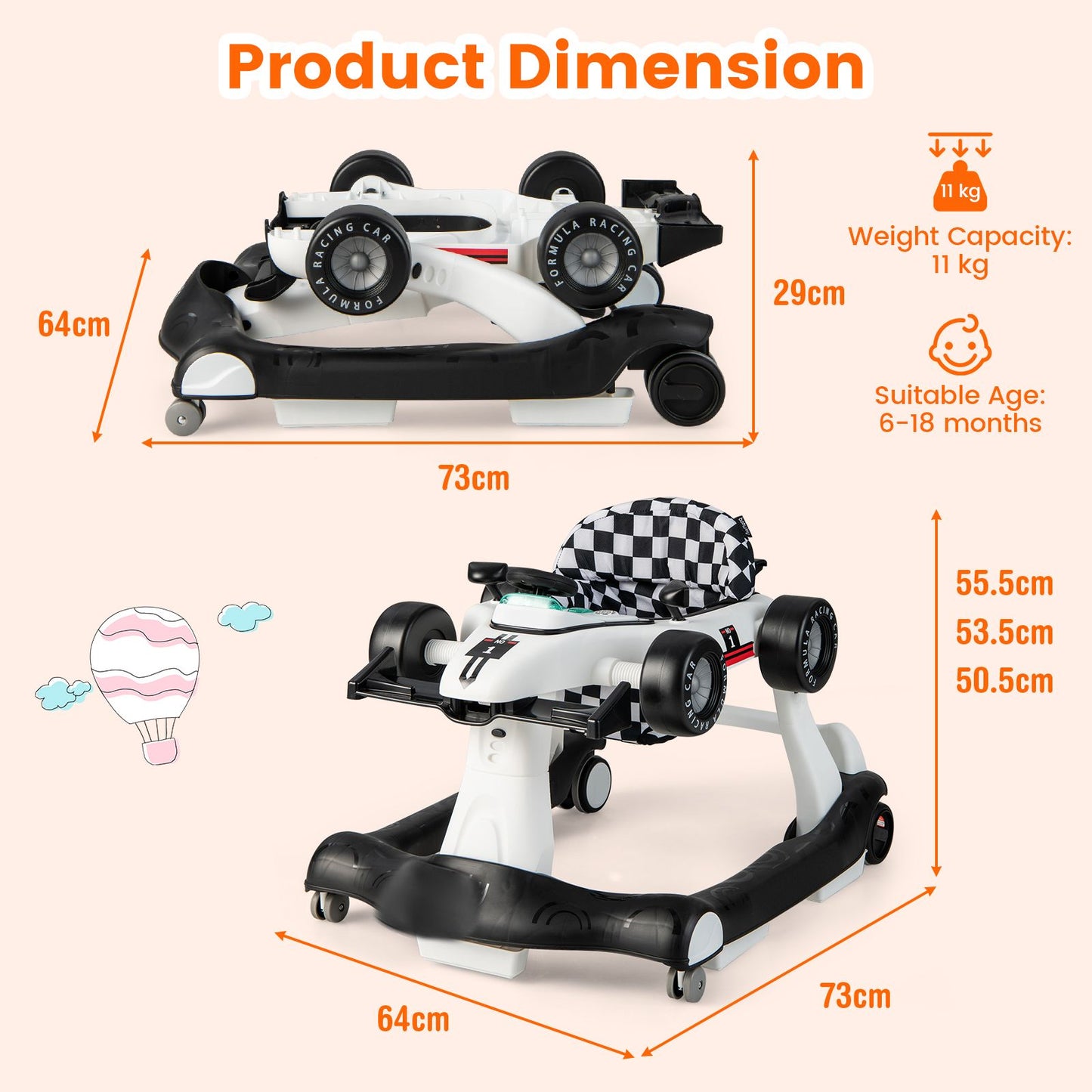 Versatile 4-In-1 Baby Push Walker - Adjustable Height & Speed for Growing Toddlers
