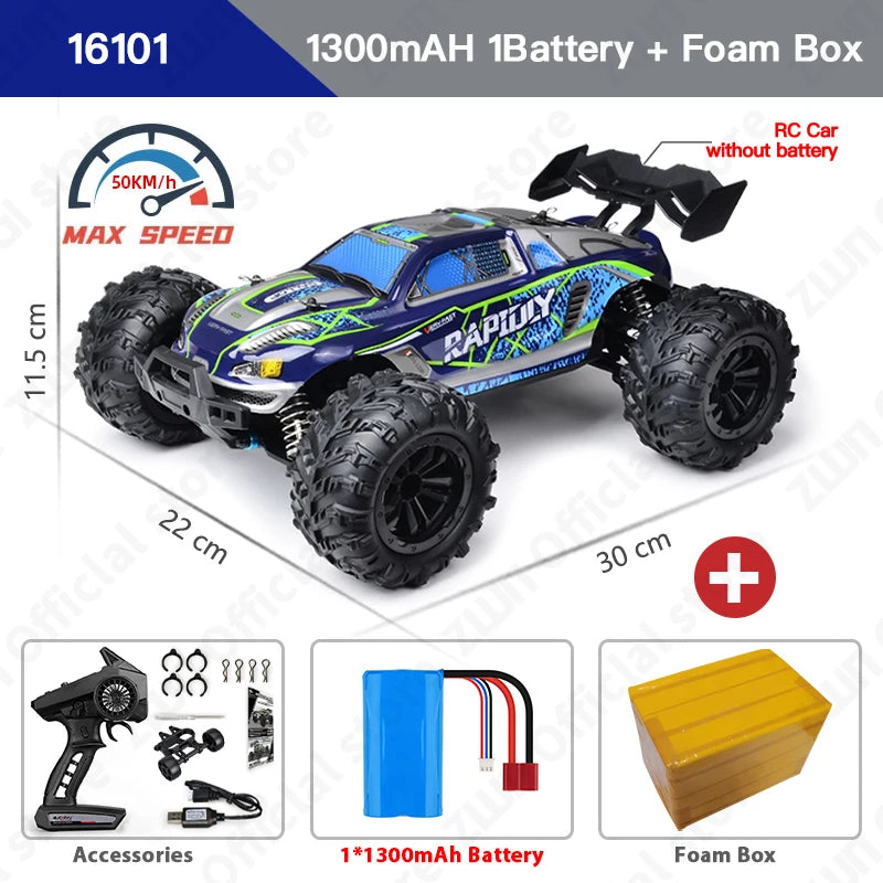 High-Speed 1:16 4WD RC Drift Monster Truck - 70KM/H Remote Control Car with LED for Kids - Wltoys 144001 Compatible