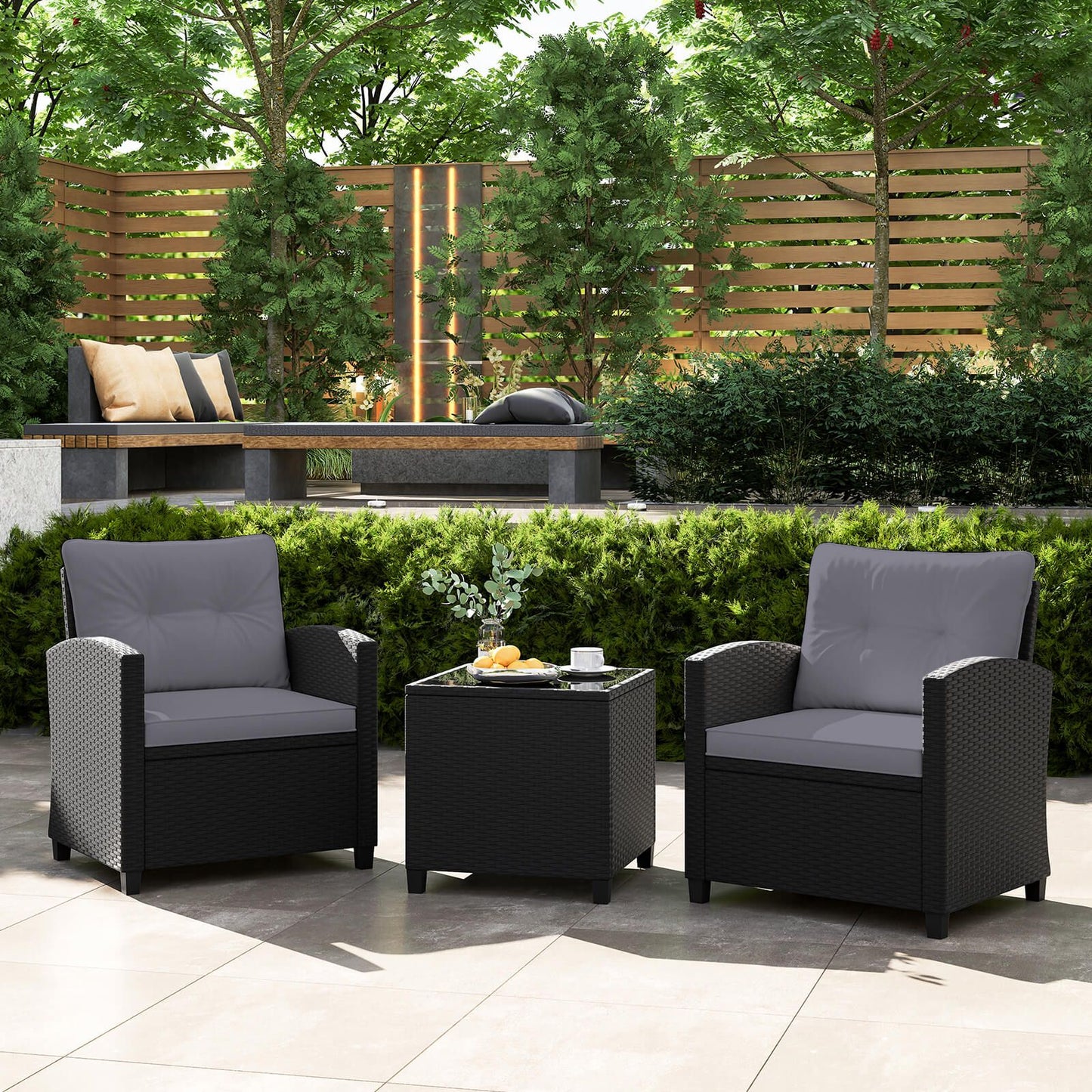 Stylish 3-Piece Rattan Patio Furniture Set with Comfortable Cushions for Ultimate Relaxation