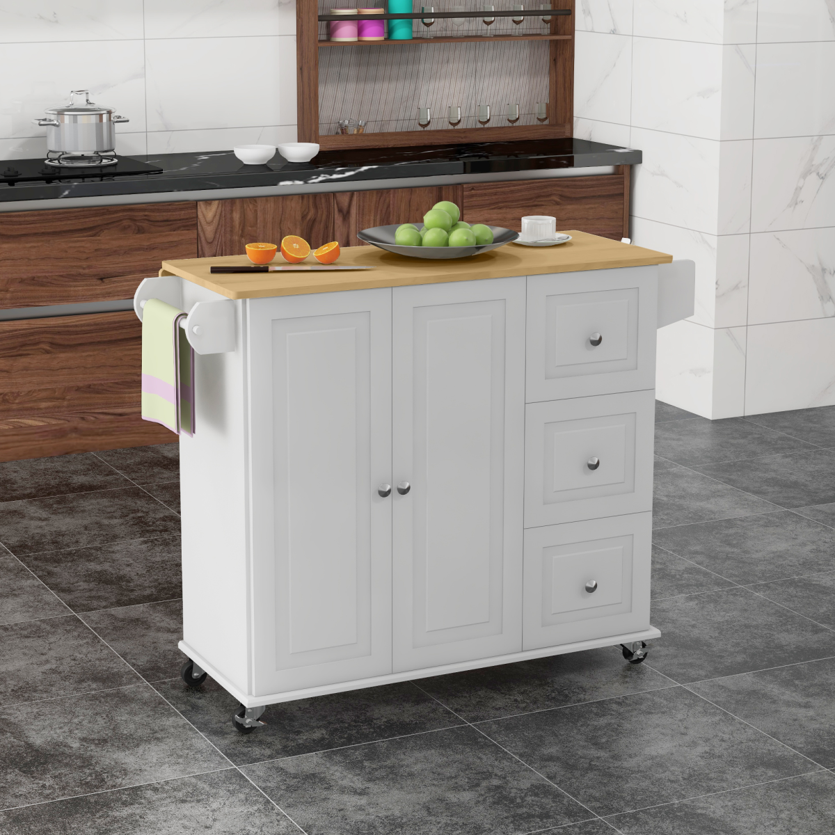Versatile Rolling Kitchen Island Cart with Drop Leaf & Ample Storage