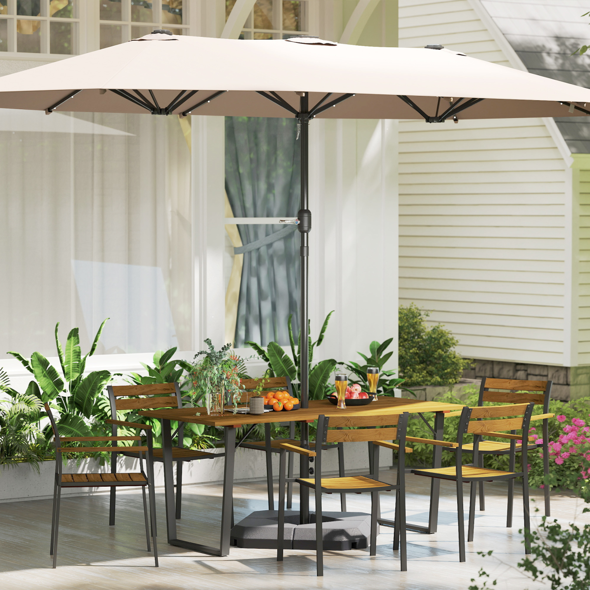 Chic 7-Piece Garden Dining Set: Table & 6 Stacking Chairs, Brown