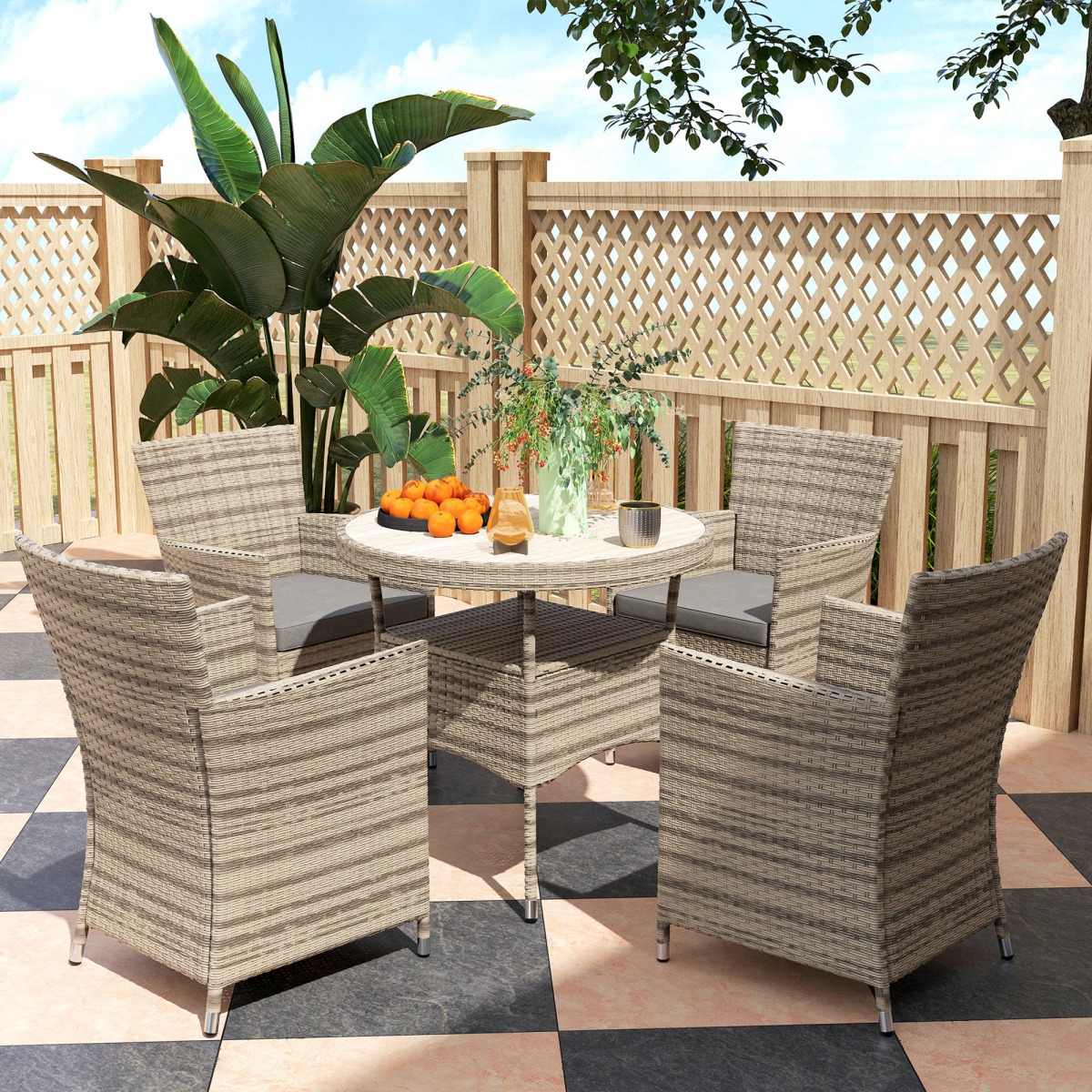 4-Piece Grey Rattan Dining Set with Cushions - Perfect for Outdoor Gatherings