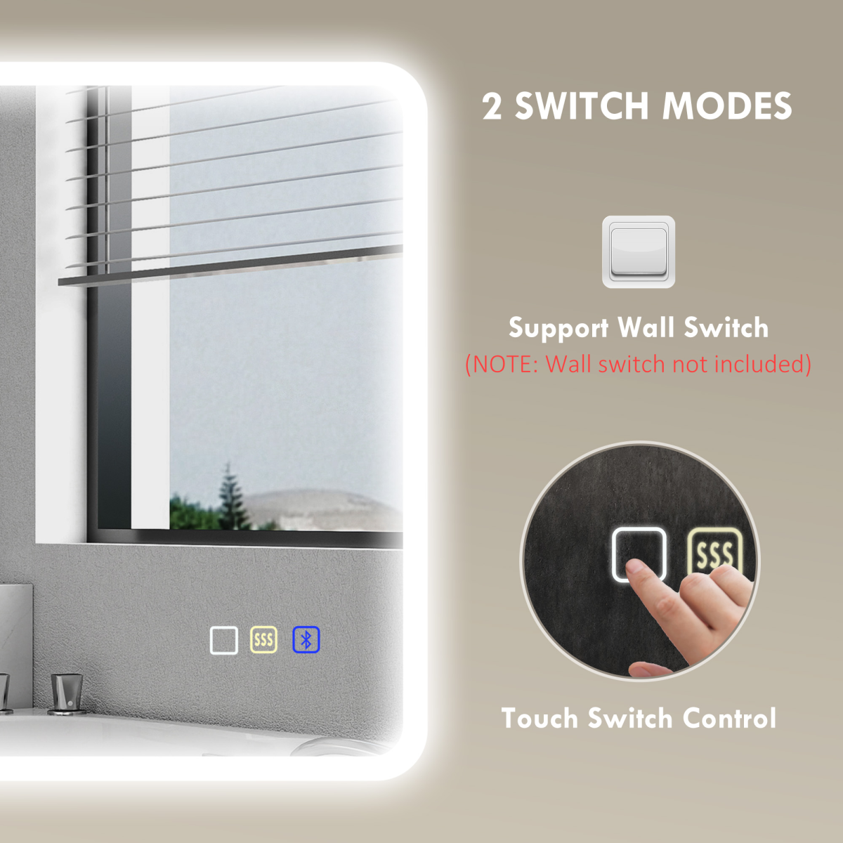 Smart LED Bluetooth Bathroom Mirror with Adjustable Brightness & Demist Pad