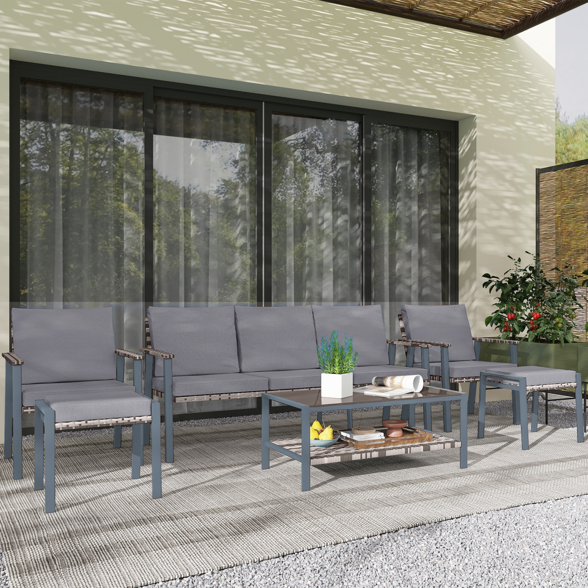 7-Seater Rattan Garden Set: Stylish Comfort with Glass Table