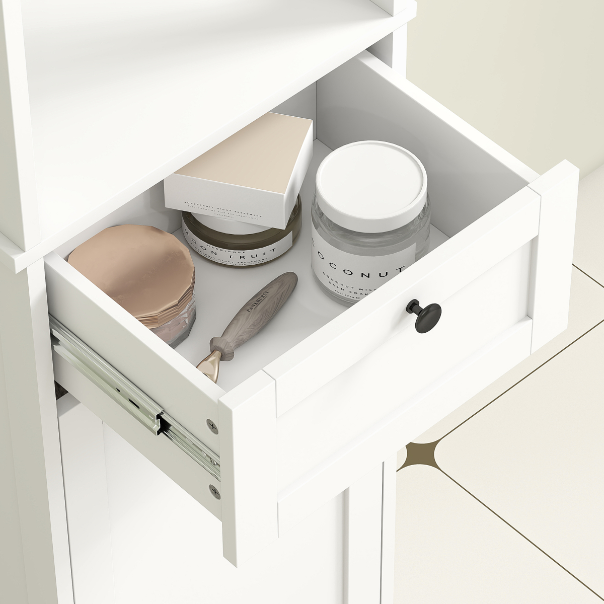 Slim Bathroom Storage: Stylish Unit with Tilt-Out Laundry Drawer