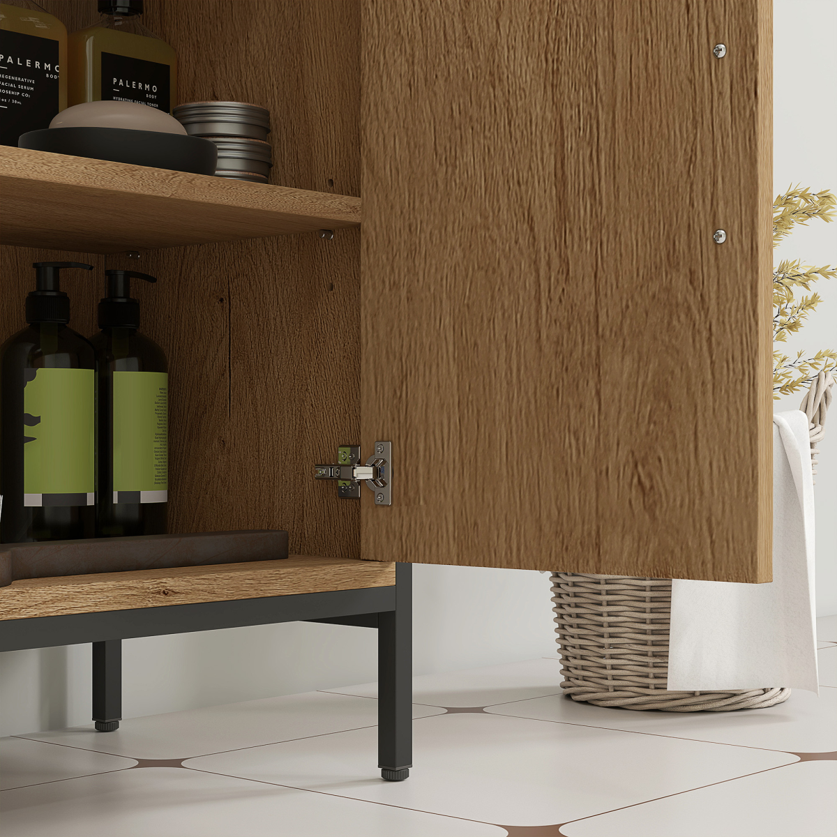 Chic Oak Under Sink Cabinet with Adjustable Shelf & Dual Doors