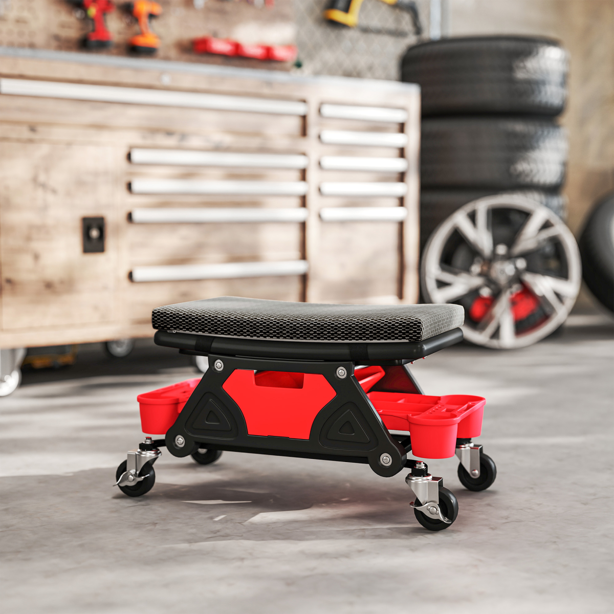 Ultimate Mechanic Rolling Stool - 135kg Capacity, Tool Organizer, Comfort!
