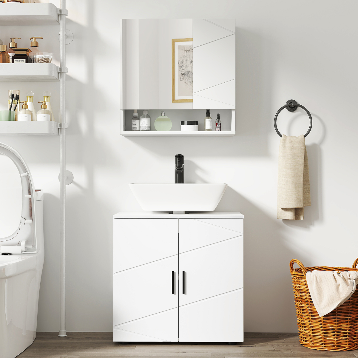 Kleankin White Wall-Mounted Bathroom Storage Cabinet with Mirror & Adjustable Shelves