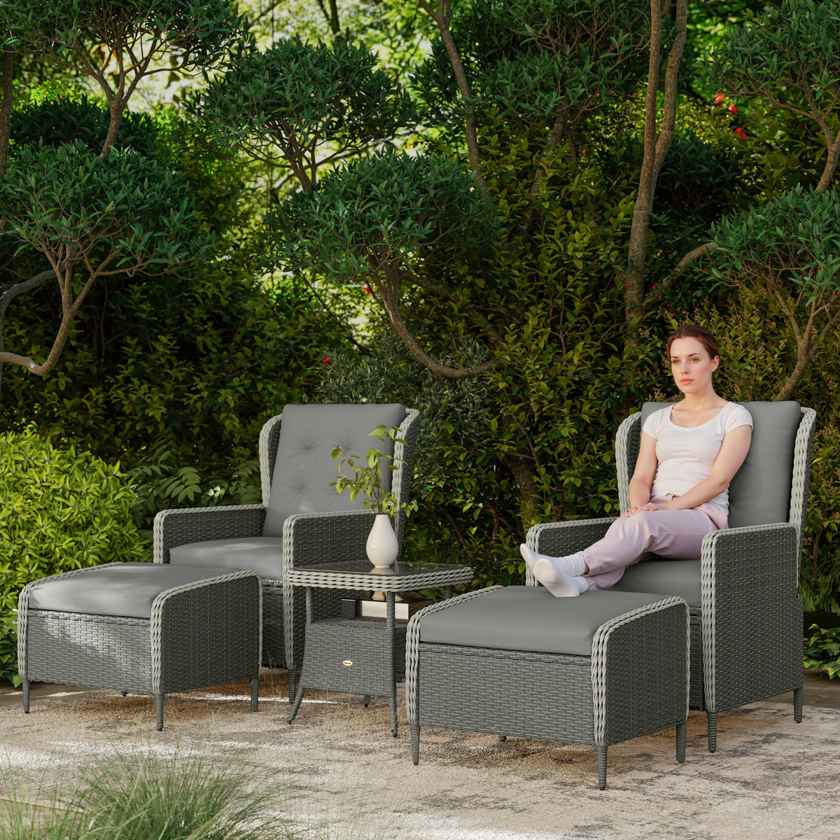 Charcoal Grey Rattan Garden Furniture Set with Reclining Armchairs