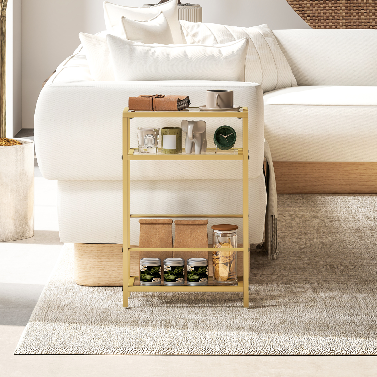 Gold Slim Side Table - Chic Tempered Glass & Stylish Steel Frame