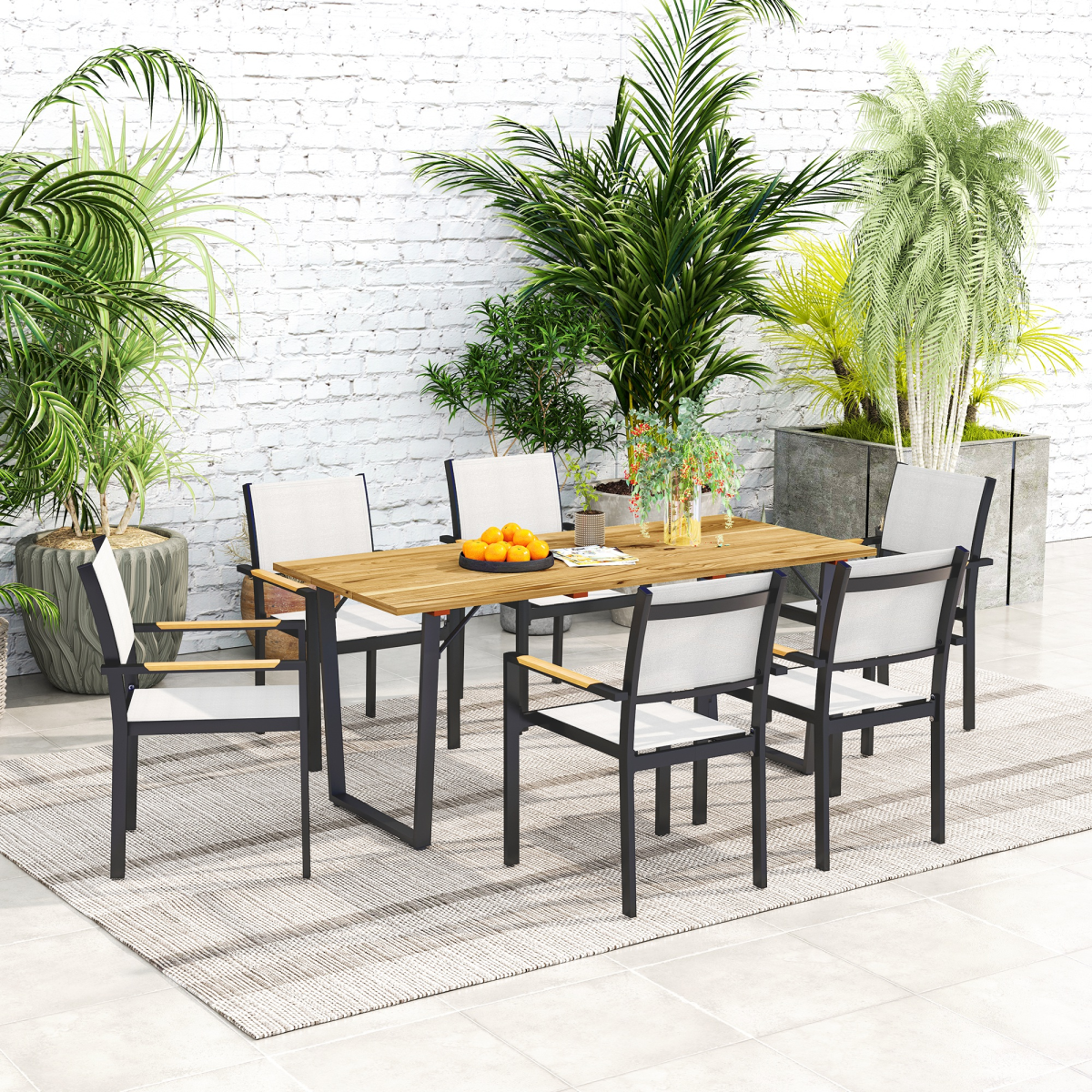 6-Person Wooden Garden Table with Parasol Hole for Outdoor Dining