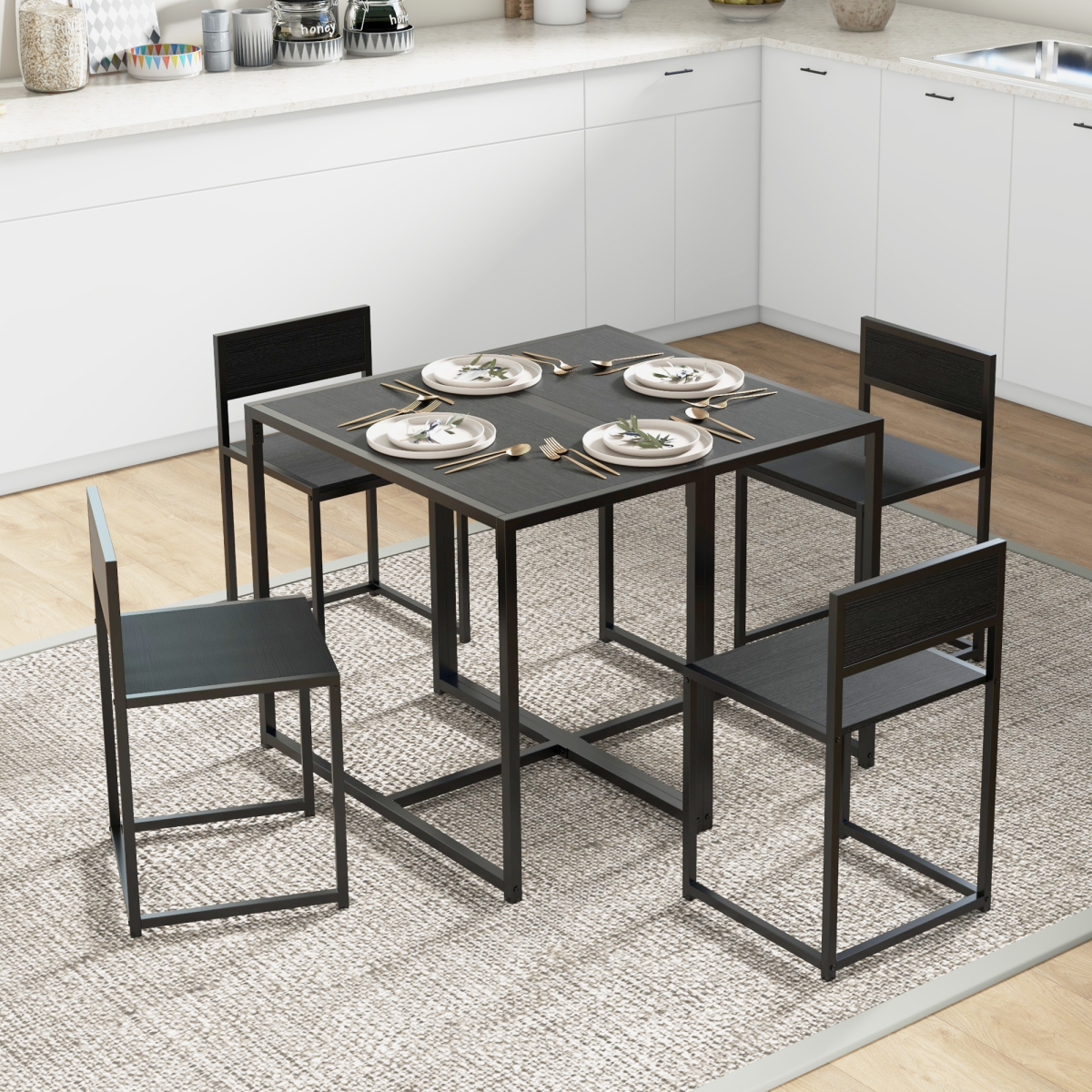3-Piece Stylish Black Dining Set with Durable Metal Frame