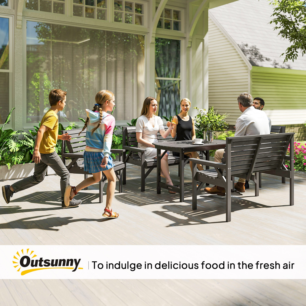 5-Piece Wooden Patio Dining Set with Umbrella Hole - Grey Elegance