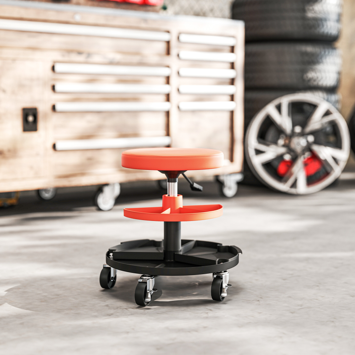 Yellow Rolling Mechanic Stool - 135kg Capacity & Pneumatic Height Adjust