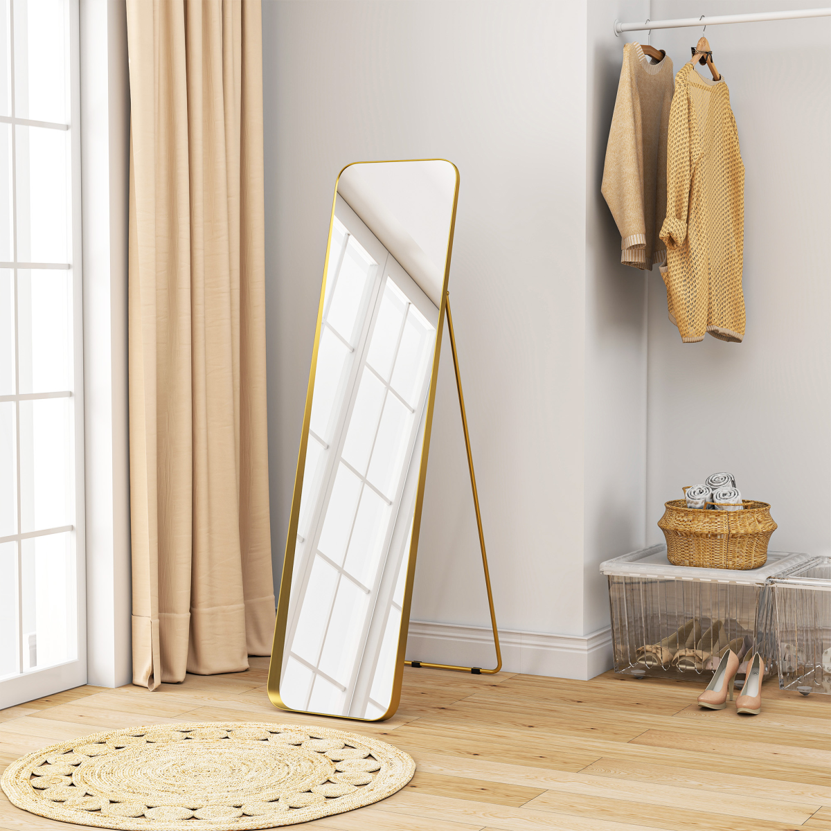Stylish Full Length Gold-Tone Mirror - 40x160 cm, Elegant & Safe!