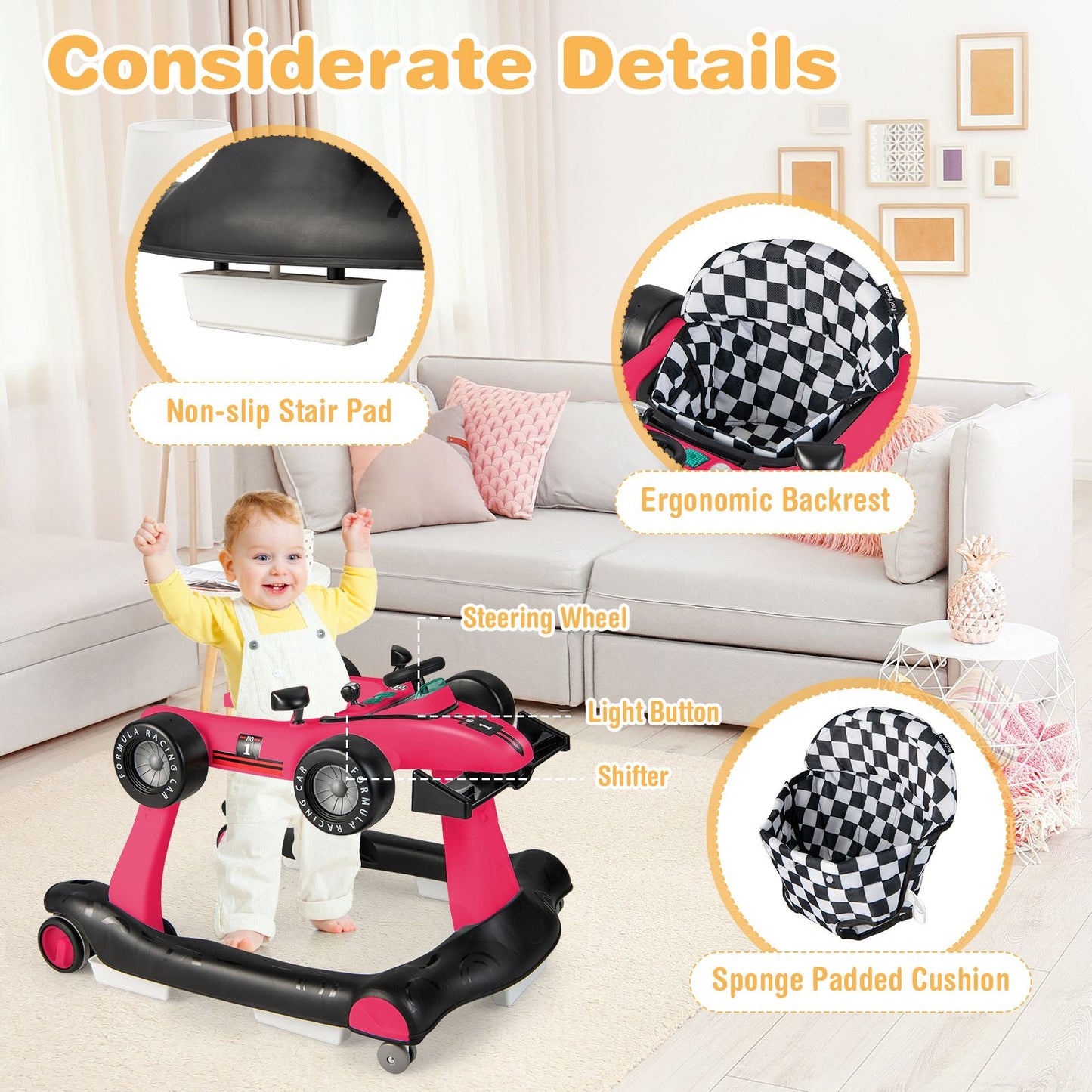 Versatile 4-In-1 Baby Push Walker - Adjustable Height & Speed for Growing Toddlers