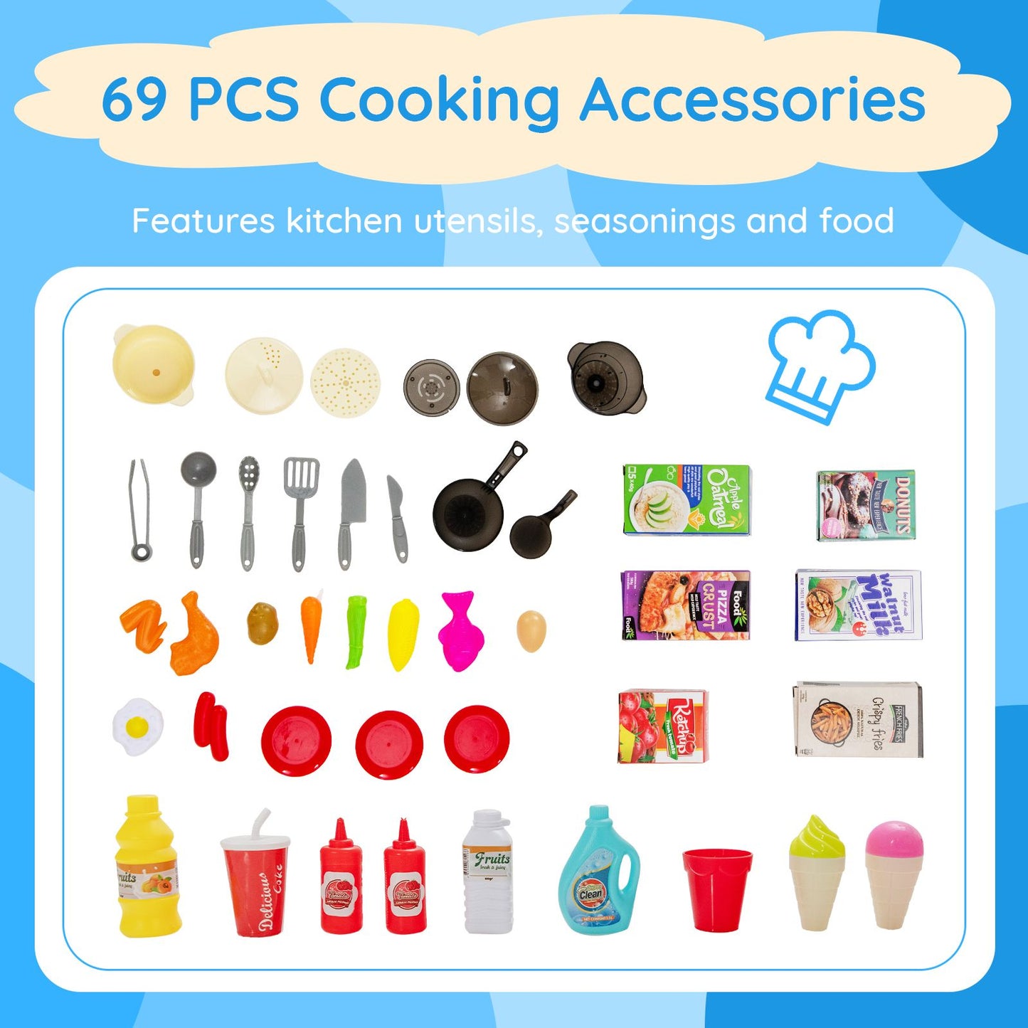 Ultimate 69-Piece Kids Kitchen Playset with Realistic Boiling and Vapor Effects!