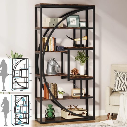Industrial 5 Tier Etagere Freestanding Tall Book Shelf Storage Organizer