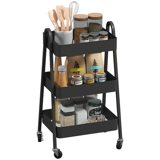 Versatile 3-Tier Rolling Utility Cart - Kitchen & Storage Trolley on Wheels