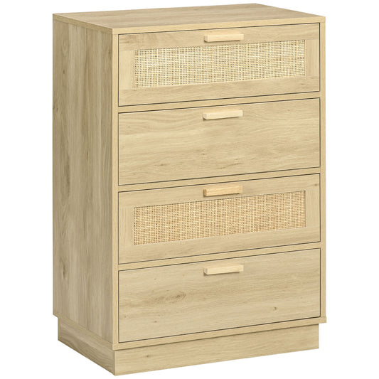 Boho Chic 4-Drawer Dresser: Natural Rattan Accent & Ample Storage Solution