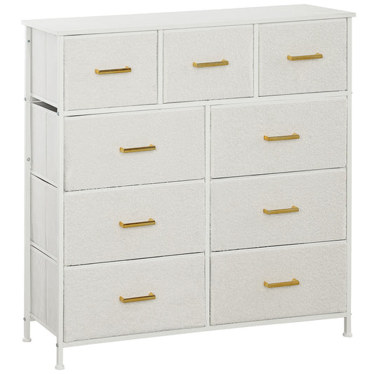 Chic Cream Fabric Storage Unit with 9 Drawers & Stylish Gold-Tone Handles