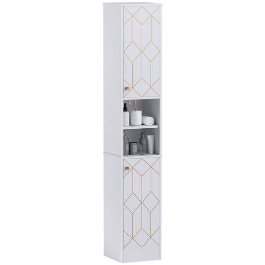 Elegant Slim Bathroom Cabinet - Stylish Storage with Gold Accents