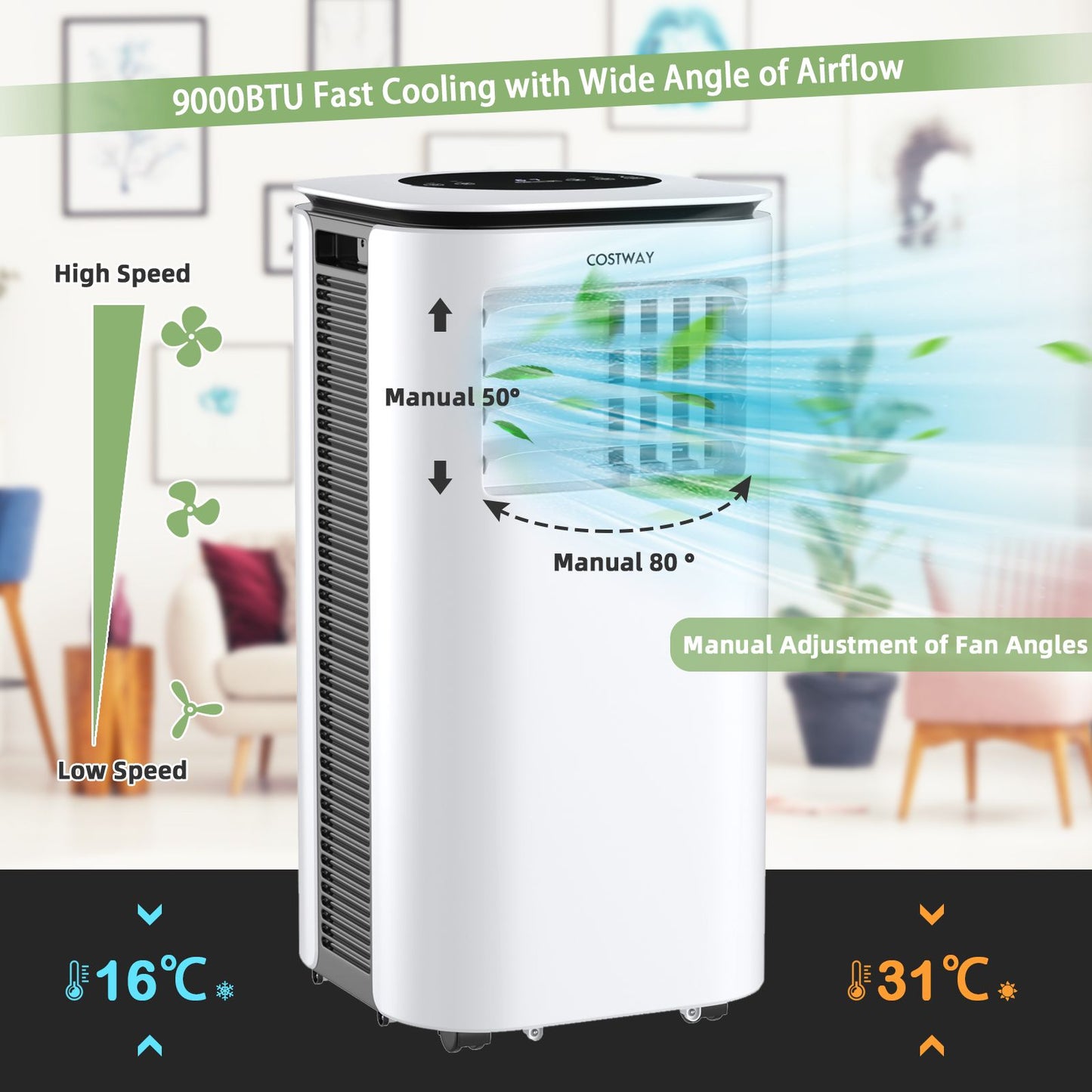 Stay Cool Anywhere: 4-in-1 Portable Air Conditioner 9000BTU with Remote Control