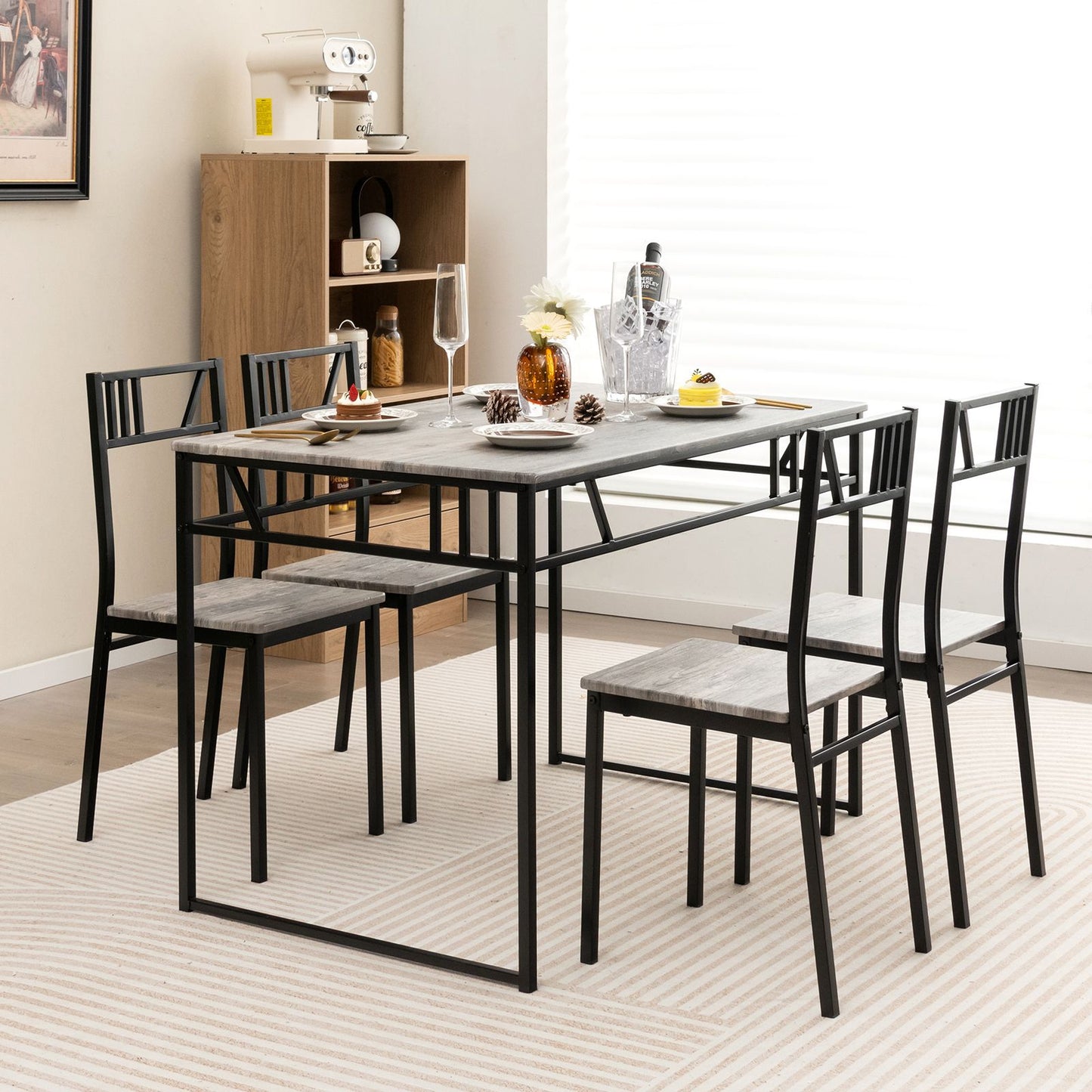 Stylish Industrial Kitchen Table Set with 4 Chairs - Wood-Look Top & Sturdy Metal Frame