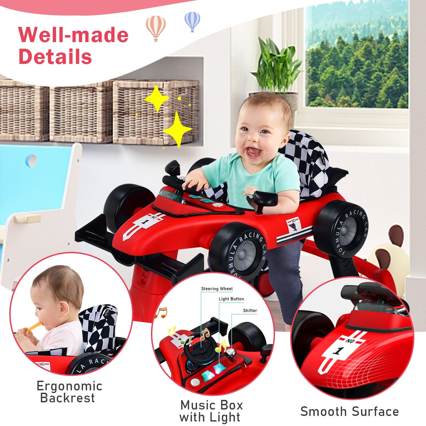 Versatile 4-In-1 Baby Push Walker - Adjustable Height & Speed for Growing Toddlers