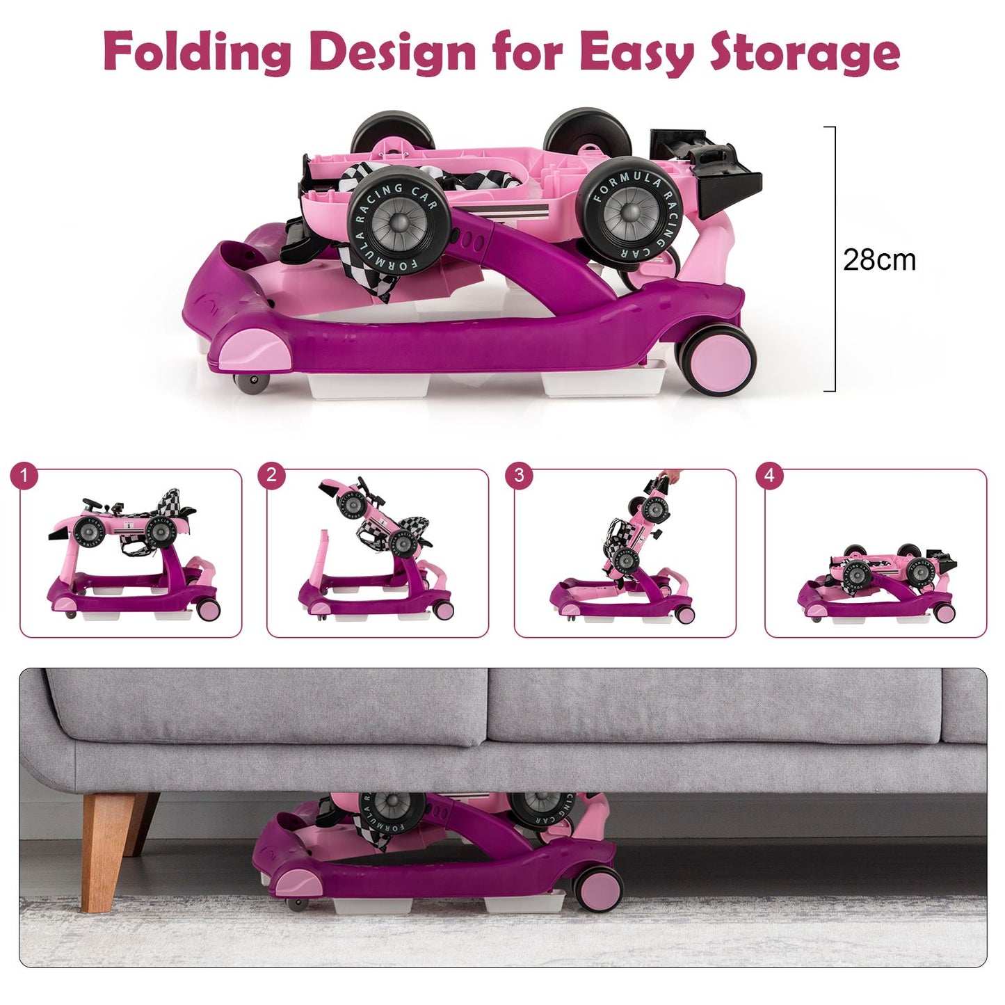 Versatile 4-In-1 Baby Push Walker - Adjustable Height & Speed for Growing Toddlers
