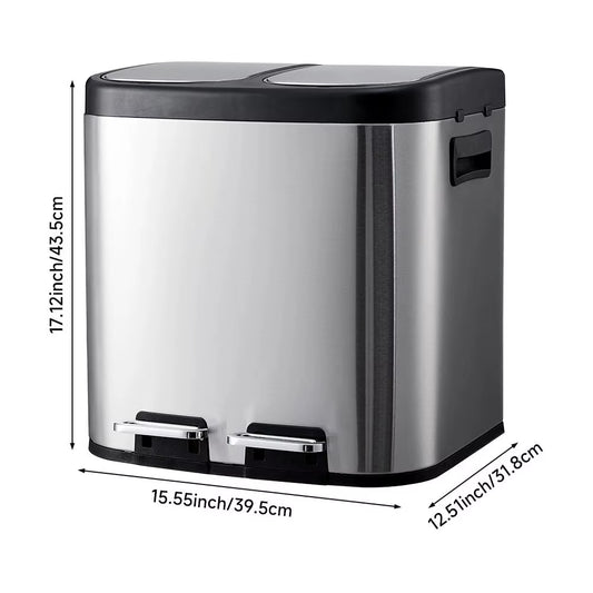 30L Stainless Steel Step Open Trash Can with Dual Pedals Large Capacity Hotel Commercial Office Trash Can